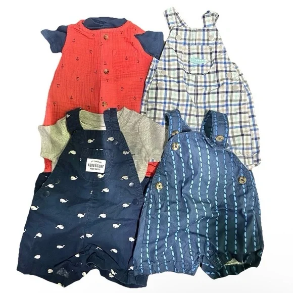 Lot Of 6 Overalls T Shirts Summer Shorts Size Newborn - Picture 1 of 6